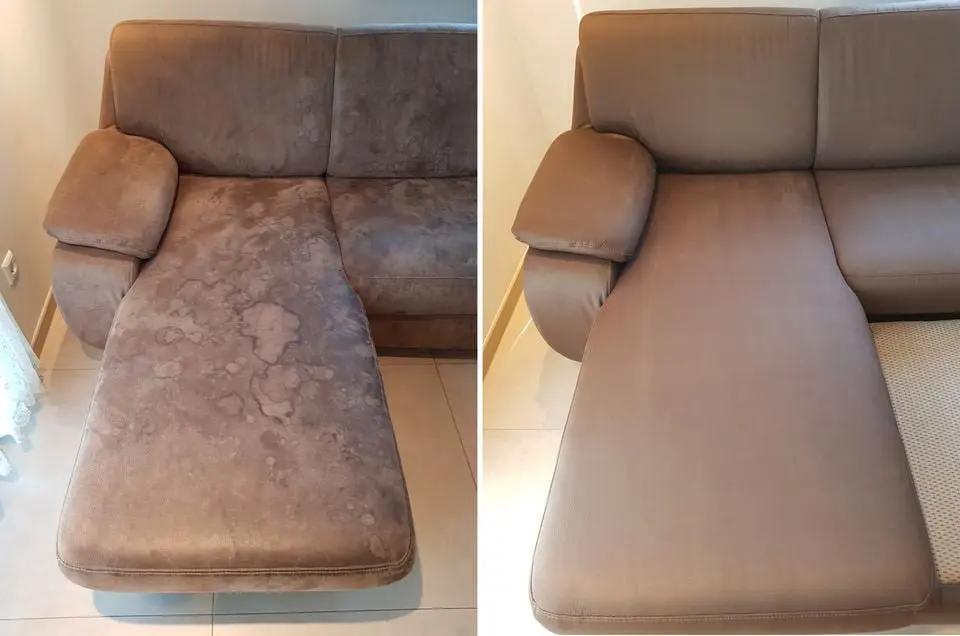 Professionelle Polsterreinigung München - Sofareinigung einer Eckcouch durch Tiut Experten